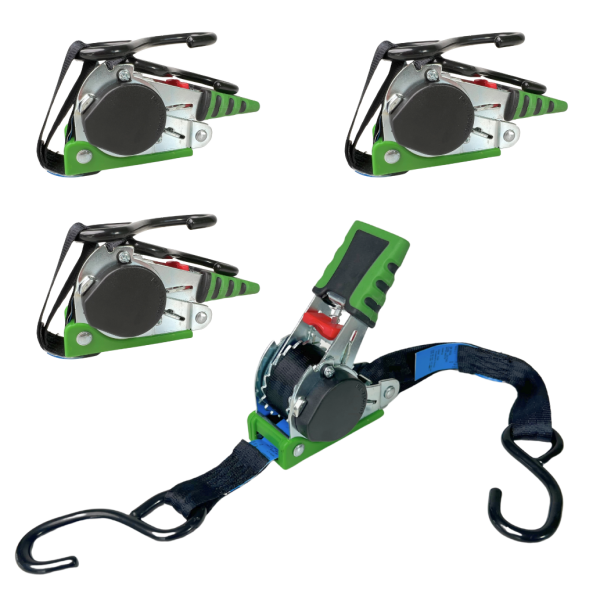 4x LOADCARE Automatikspanngurt schwarz mit S-Haken