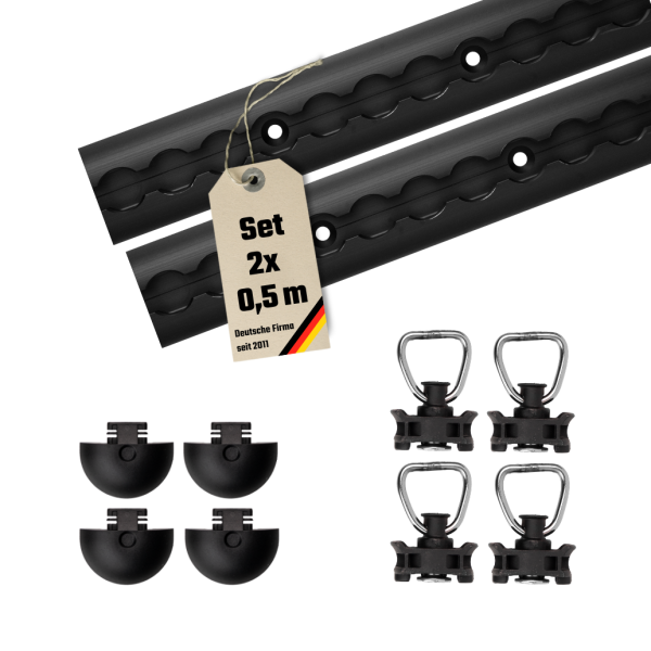LoadCare Airlineschienen Starter-Set - halbrund gebohrt eloxiert 0,5 m Schwarz