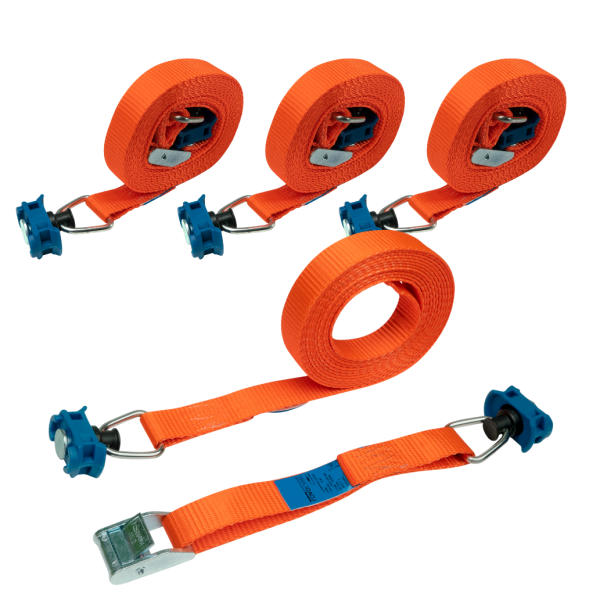 4x LOADCARE 2tlg Spanngurt mit Klemmschloss 175 daN neonorange